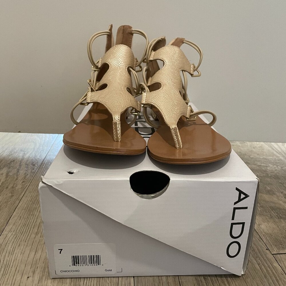 ALDO Barbiana Gold Gladiator Sandal (Size 7)